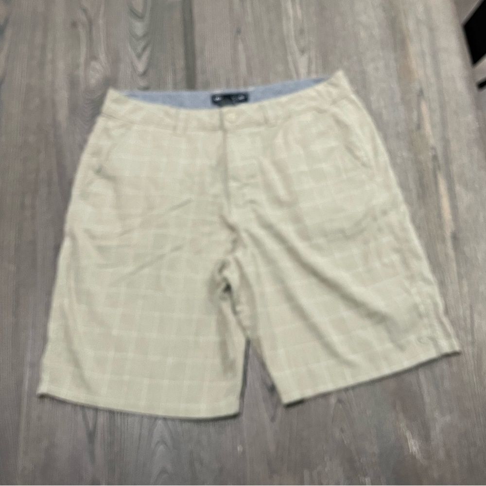 O'Neil Tan White Windowpane Plaid Shorts Size 36
